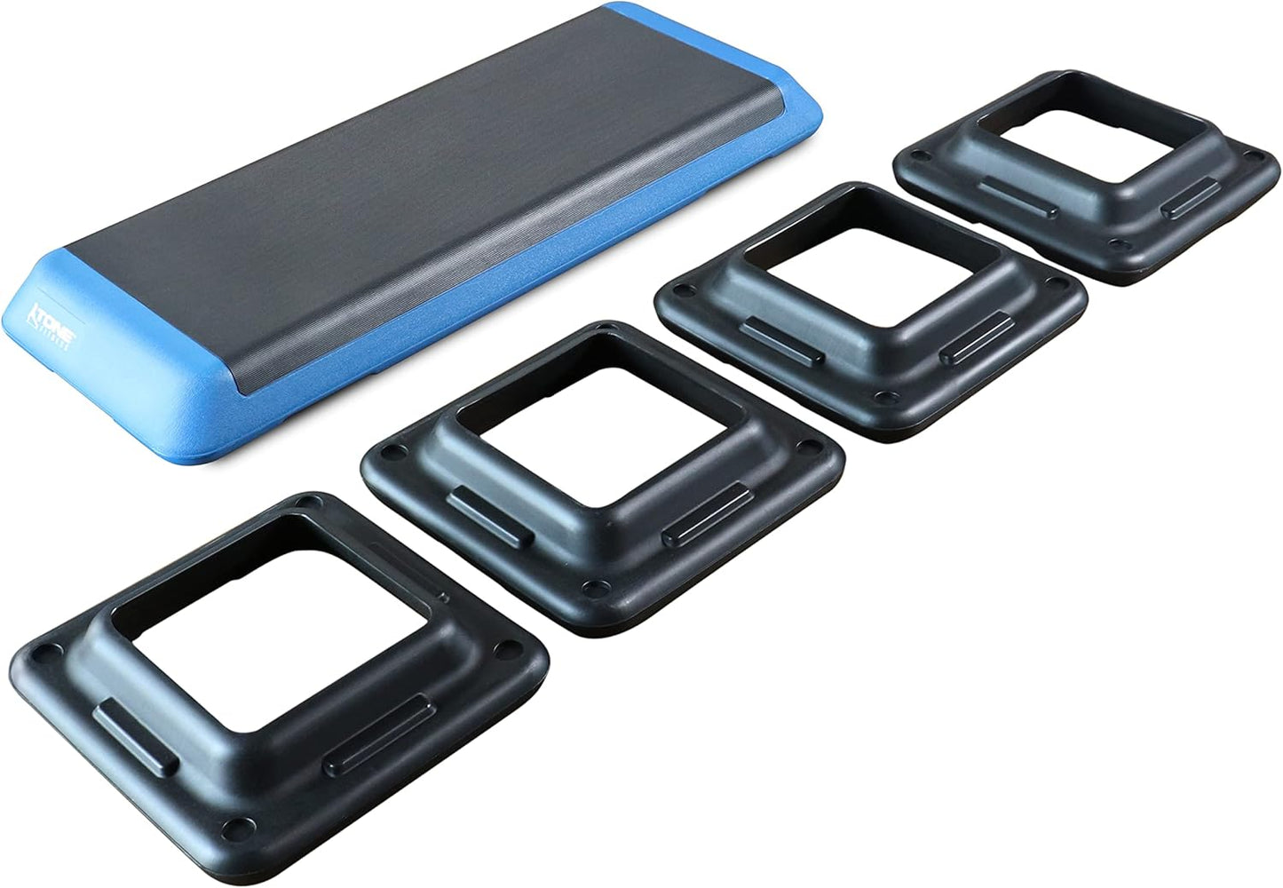 Kompakte Aerobic-Stepplattform, Blau mit schwarzen Setzstufen