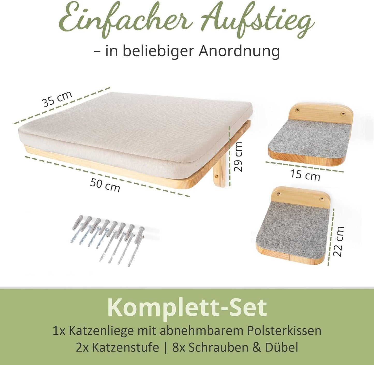 4-teilige Kletterwand für Katzen mit Wand-Kratzbaum, Massivholz