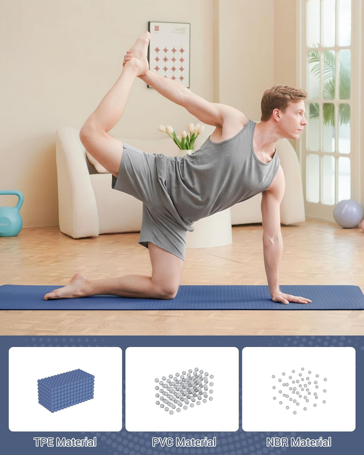 Gymnastik- und Yogamatte mit Tragegurt, Marine