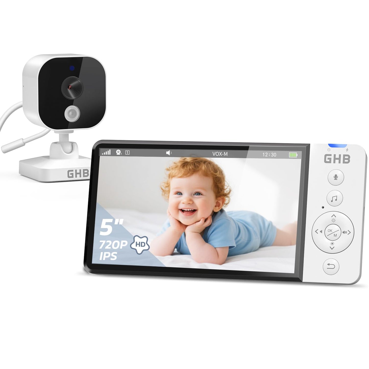 ABM700E Babyphone mit Kamera und 5 Zoll HD-Display, manuell drehbar