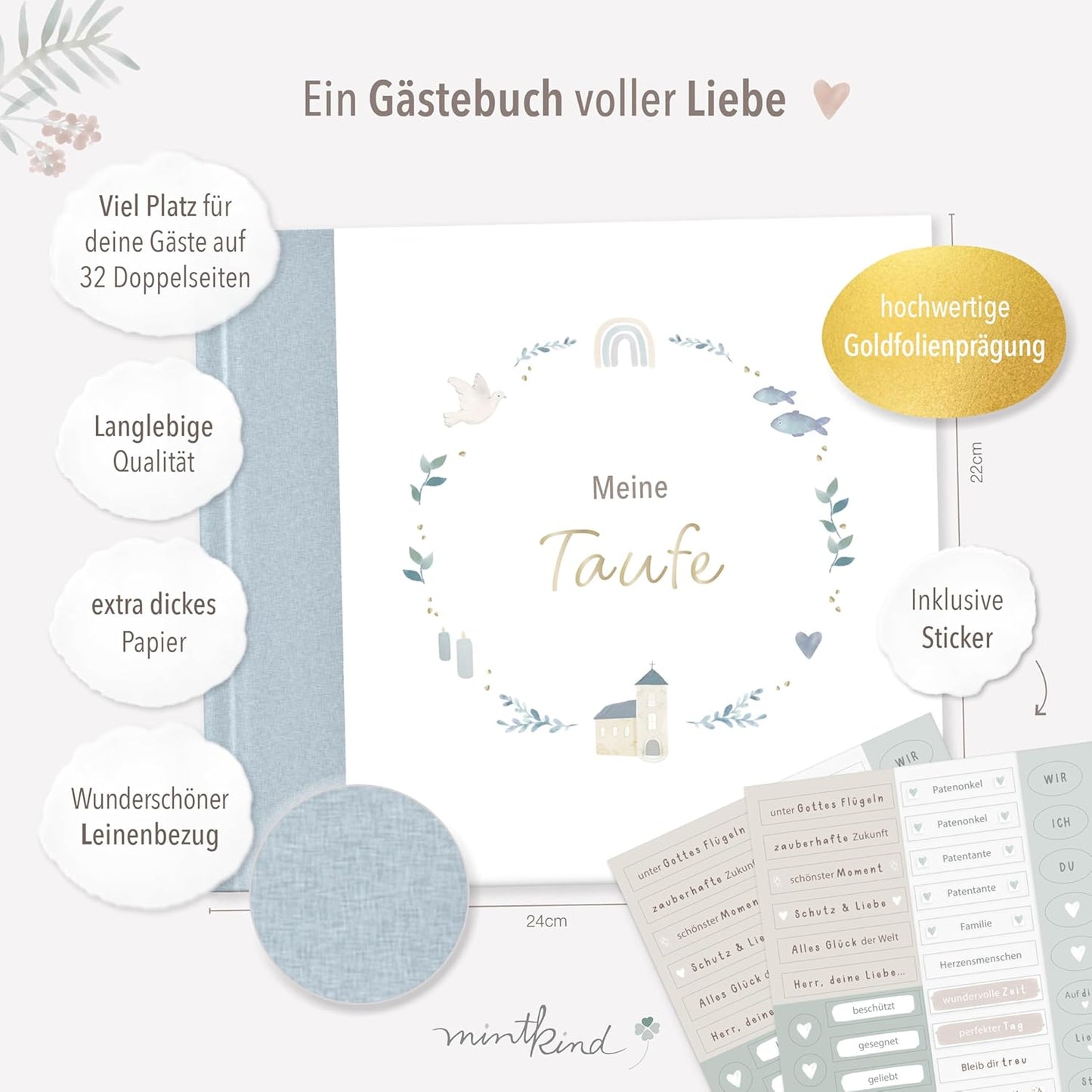 Taufalbum mit Stickerset, Blau mit Stickerset