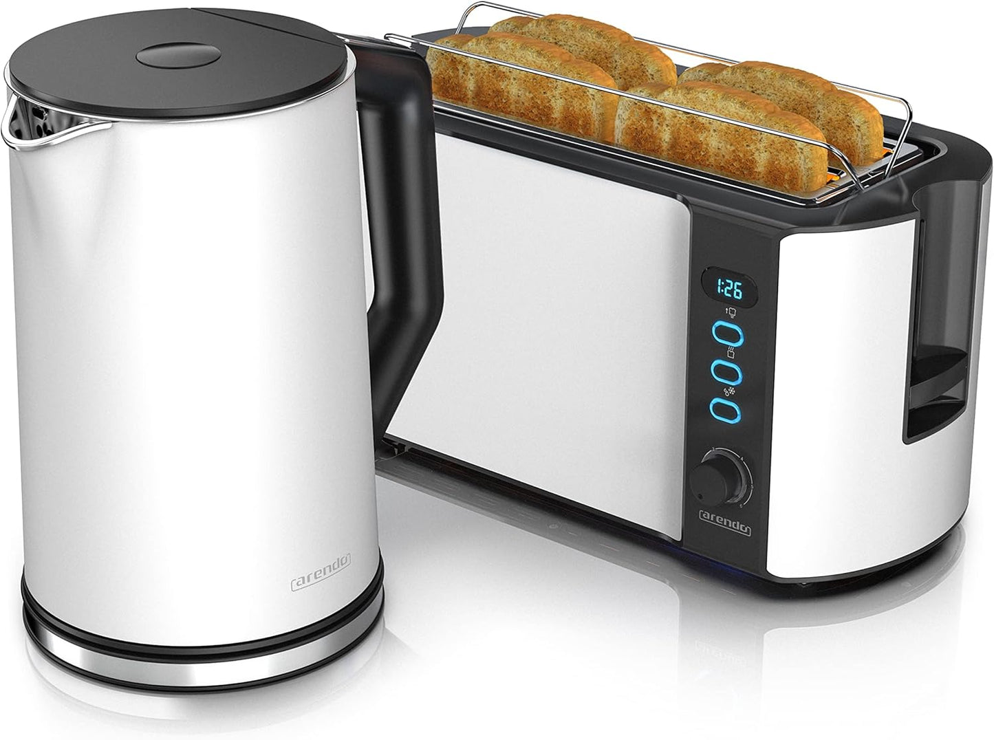 Edelstahl Wasserkocher-Toaster-Set mit LED-Display, C: Weiss