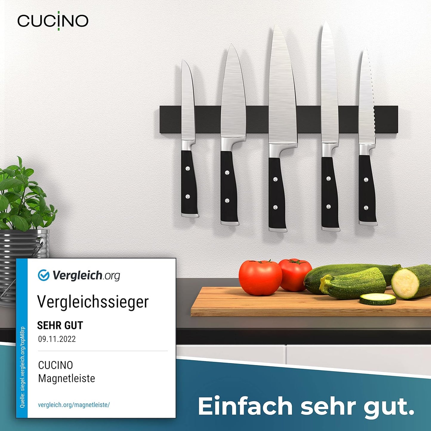 Selbstklebende Messer-Magnetleiste, Metall 40cm