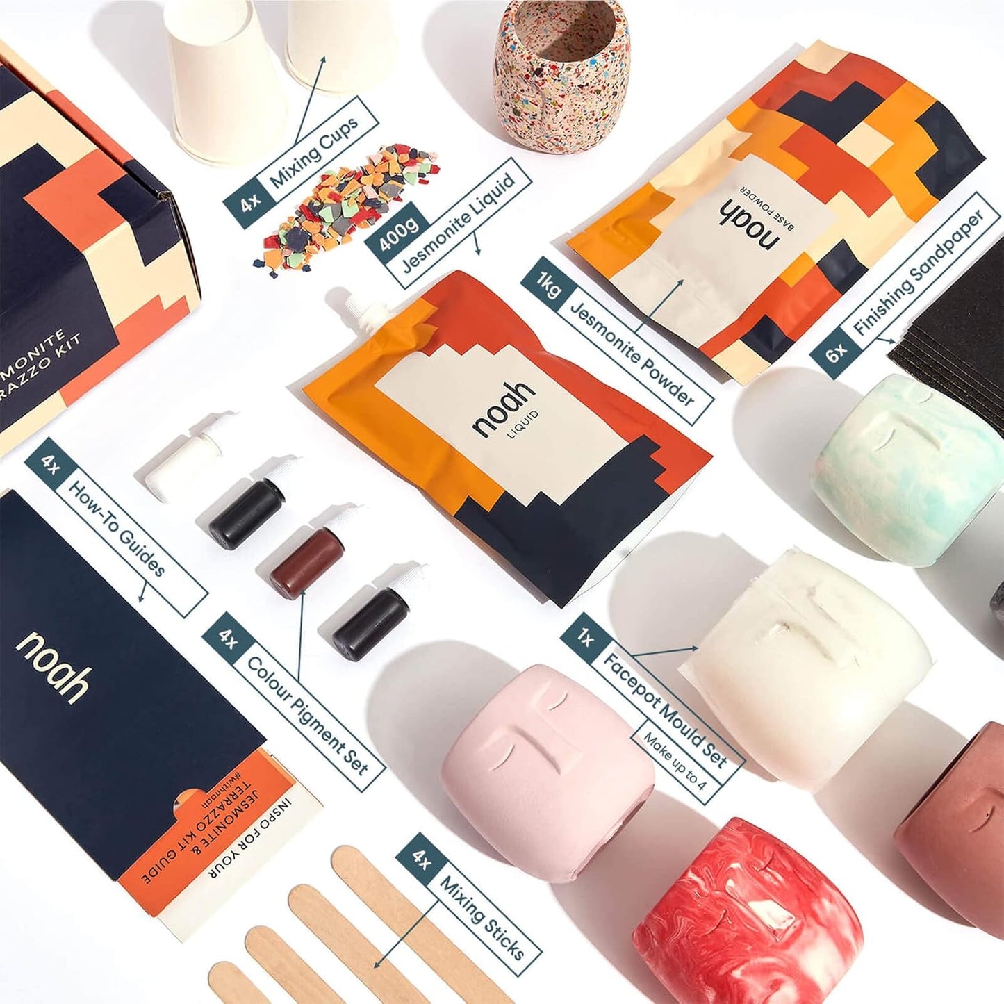 Jesmonite & Terrazzo Starterkit Gesichtstopf-Set, Neutrale Farben Gesichtstopf-Set