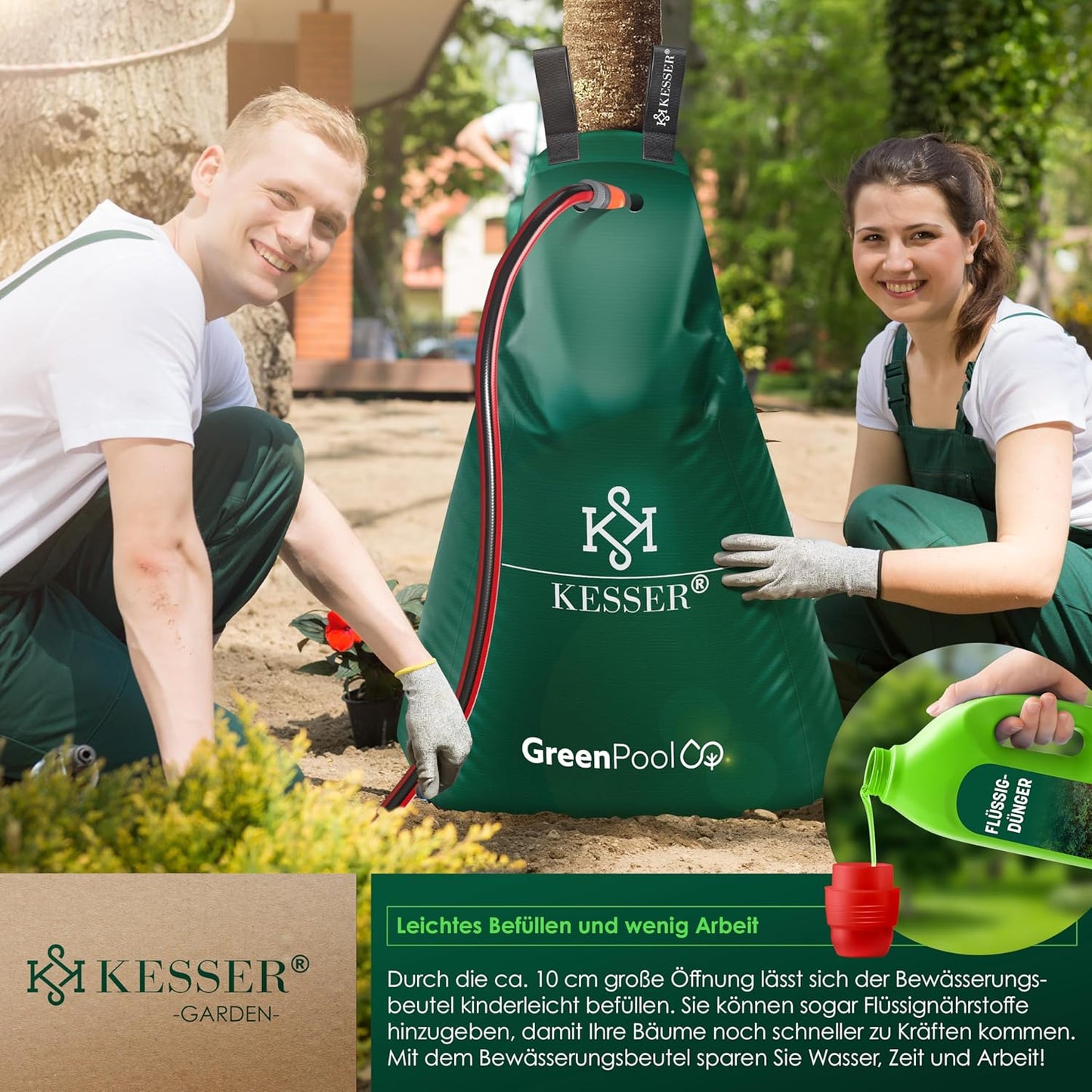 Baumbewässerungssack Set mit Diebstahlschutz, 75 Liter 8er Set Grün