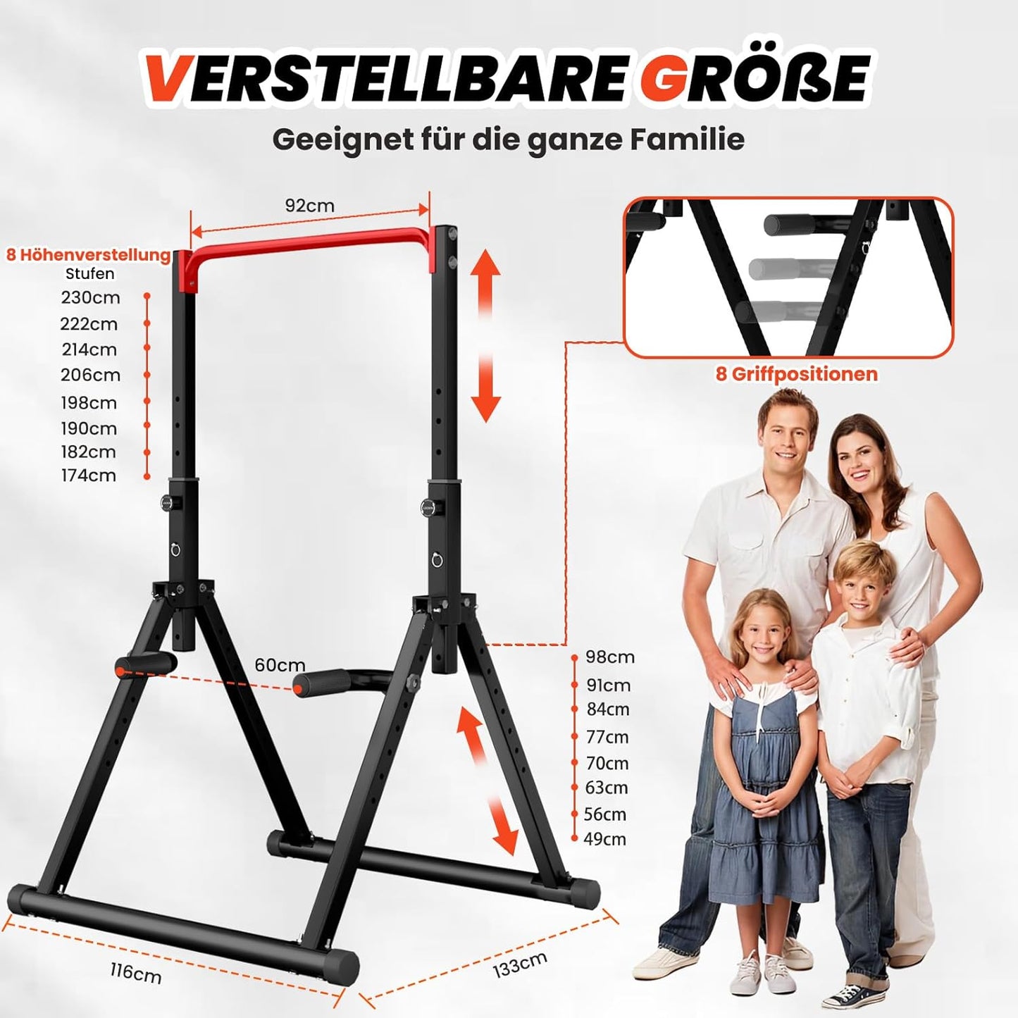 Faltbare Power Tower Dip Station höhenverstellbar, Schwarzer Stil 3-rote