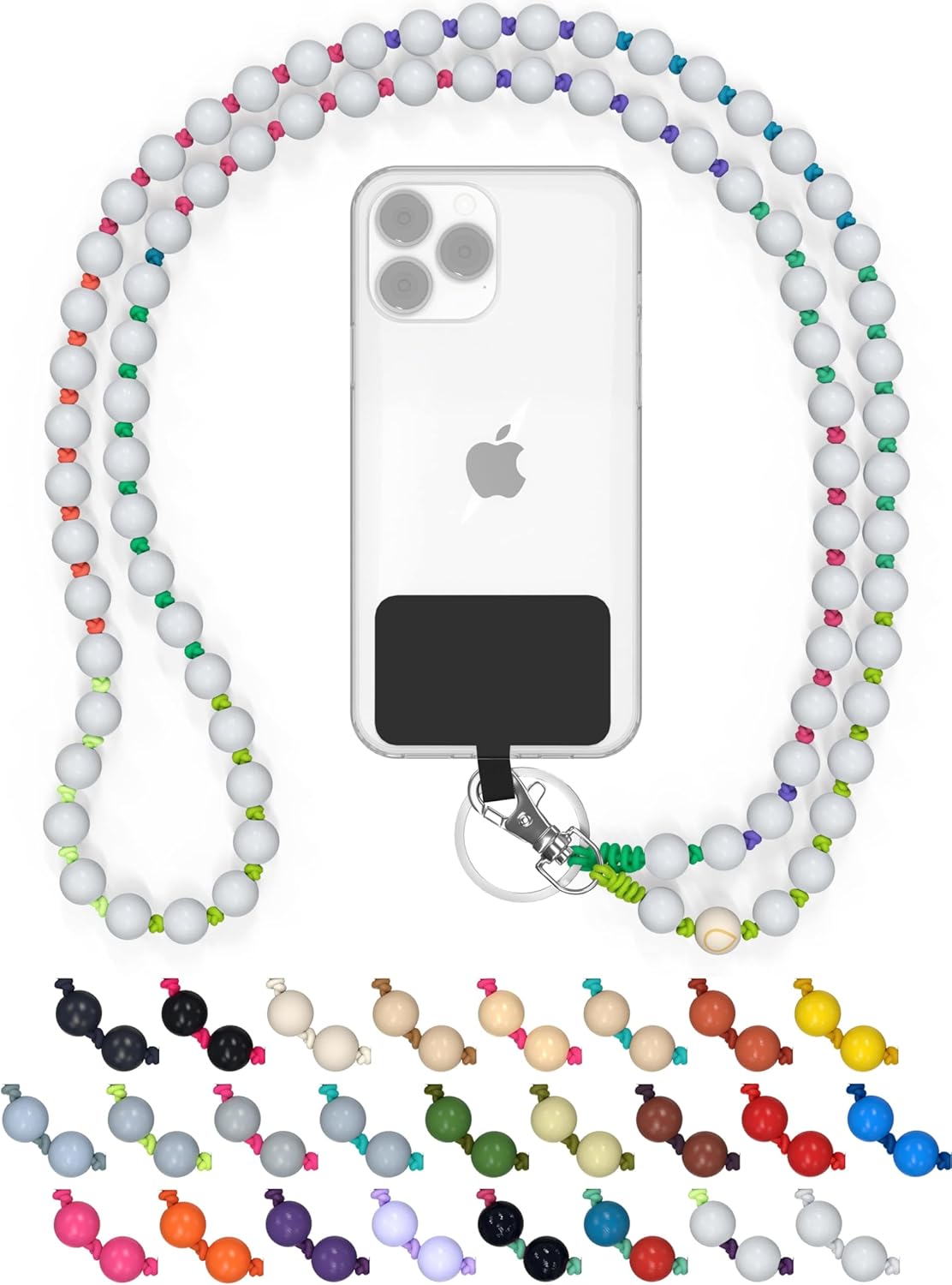Holzperlen Handykette für Smartphones, White Rainbow