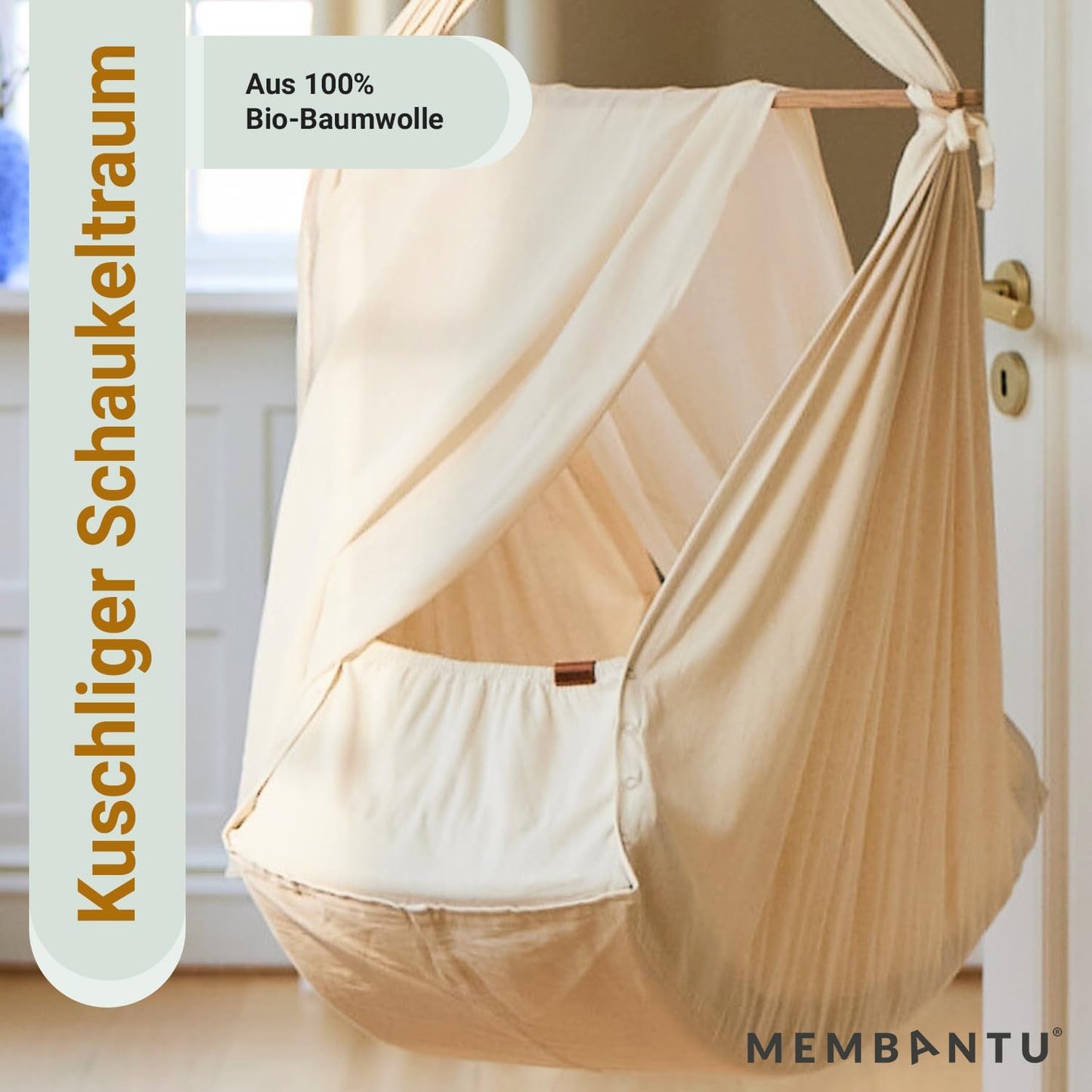 Baby-Federwiege mit Bio-Baumwolle und Baldachin