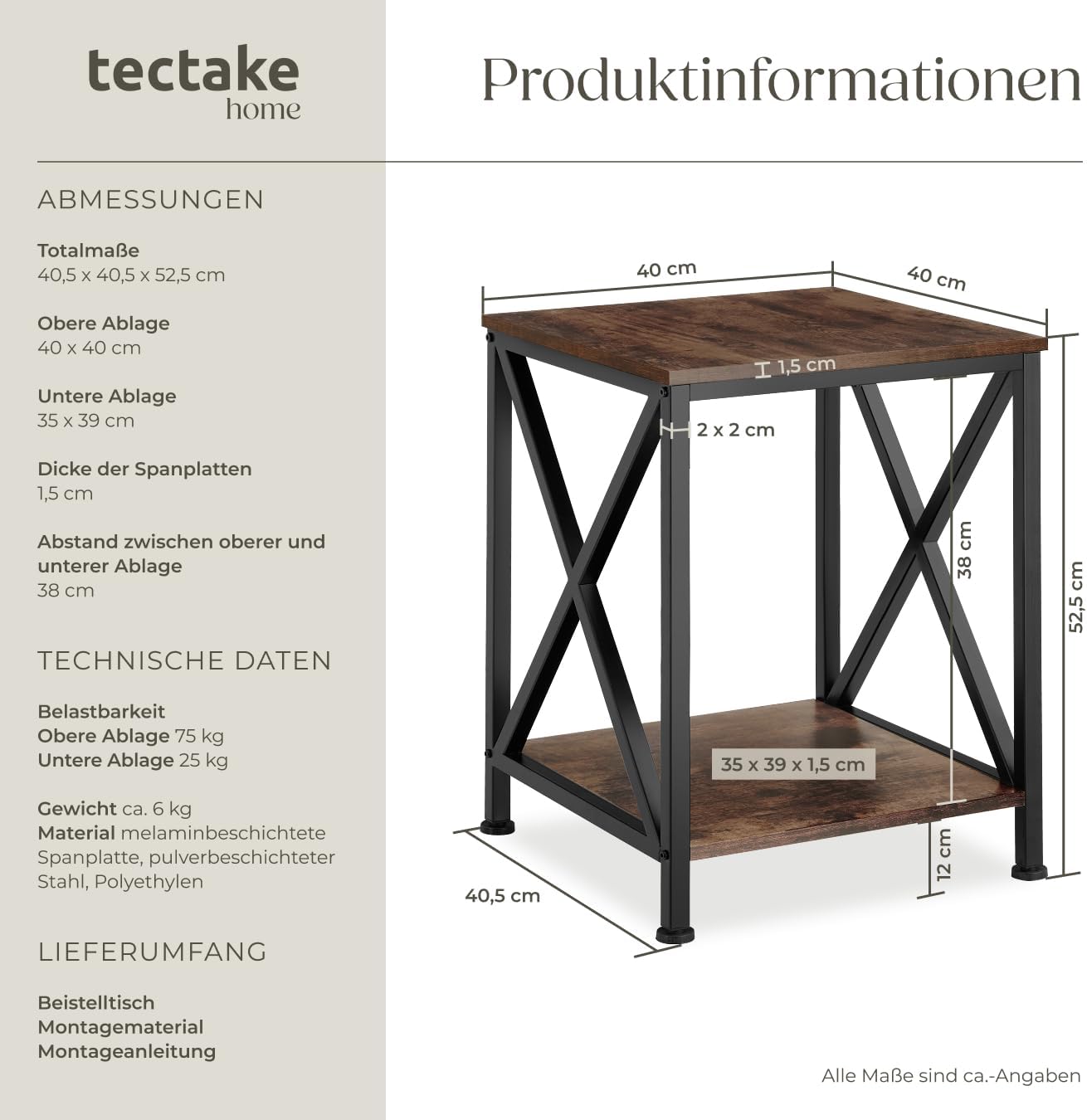 Industrial Beistelltisch Carlton, Carlton Industrial Holz Dunkel, Rustikal