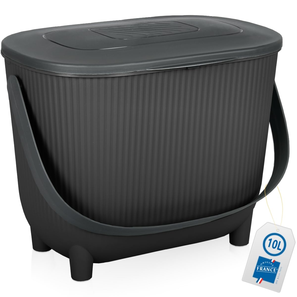 Komposteimer 10L mit Aktivkohlefilter, Schwarz/Dunkelgrau