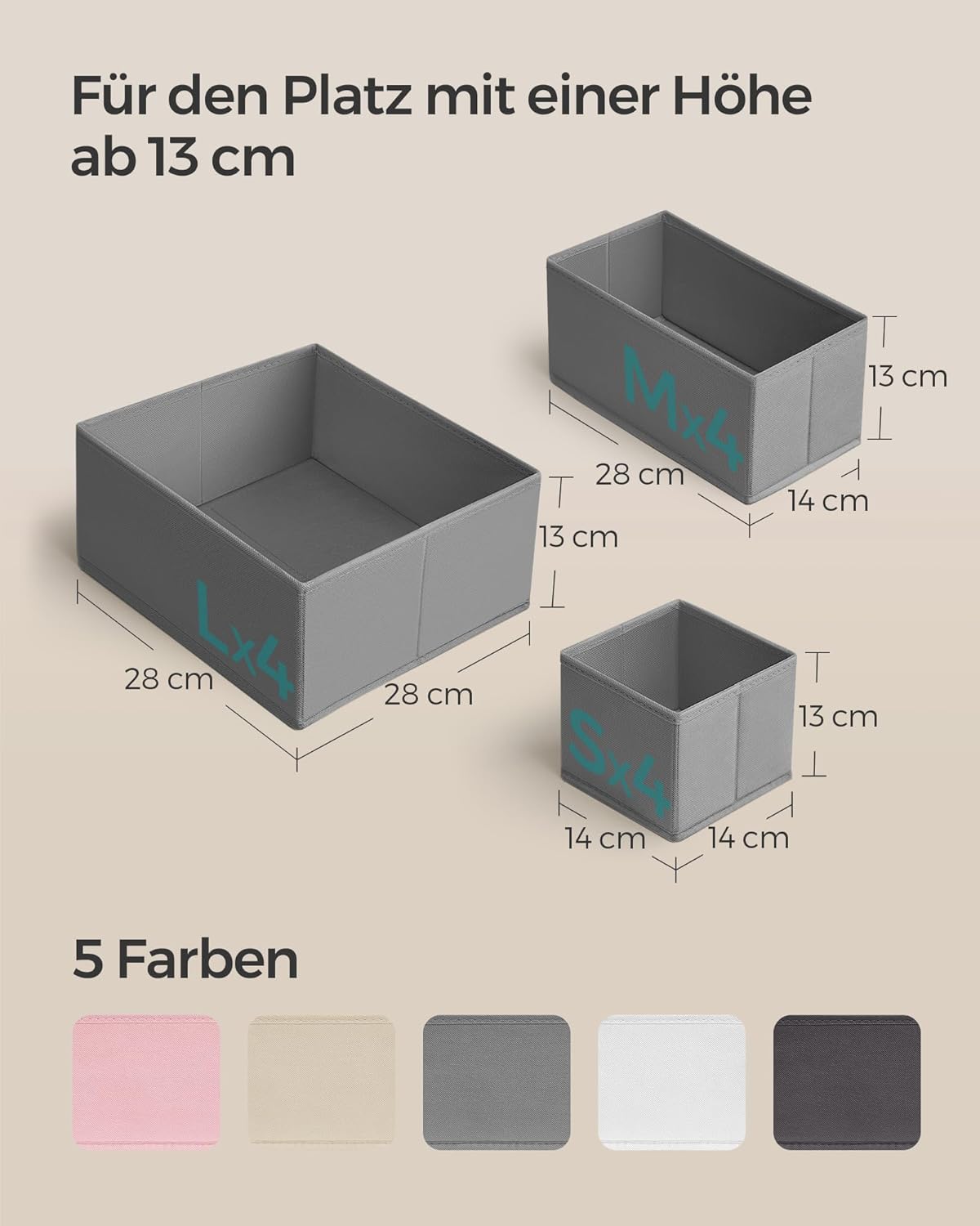 12er-Set Schubladen-Organizer, 12er-Set Taubengrau