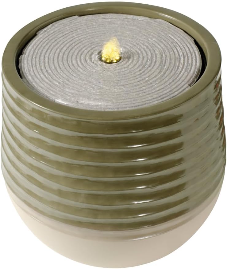 LED Gartenbrunnen mit Warmweiss-Beleuchtung, Salbeigrün ⌀ 40 cm, Höhe 37,5 cm