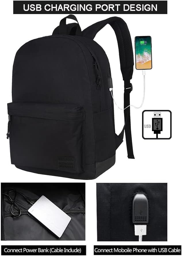Leichter Laptop-Rucksack mit 15.6 Zoll Fach, 16.9 Zoll Vollschwarz