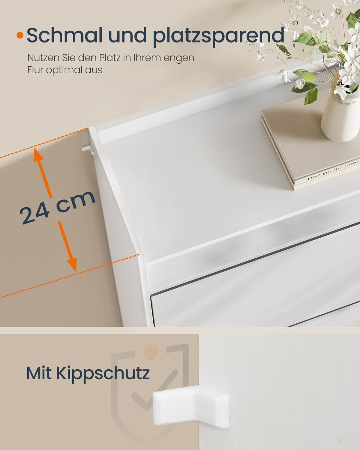 Schuhschrank mit Klappen, werkzeuglose Montage