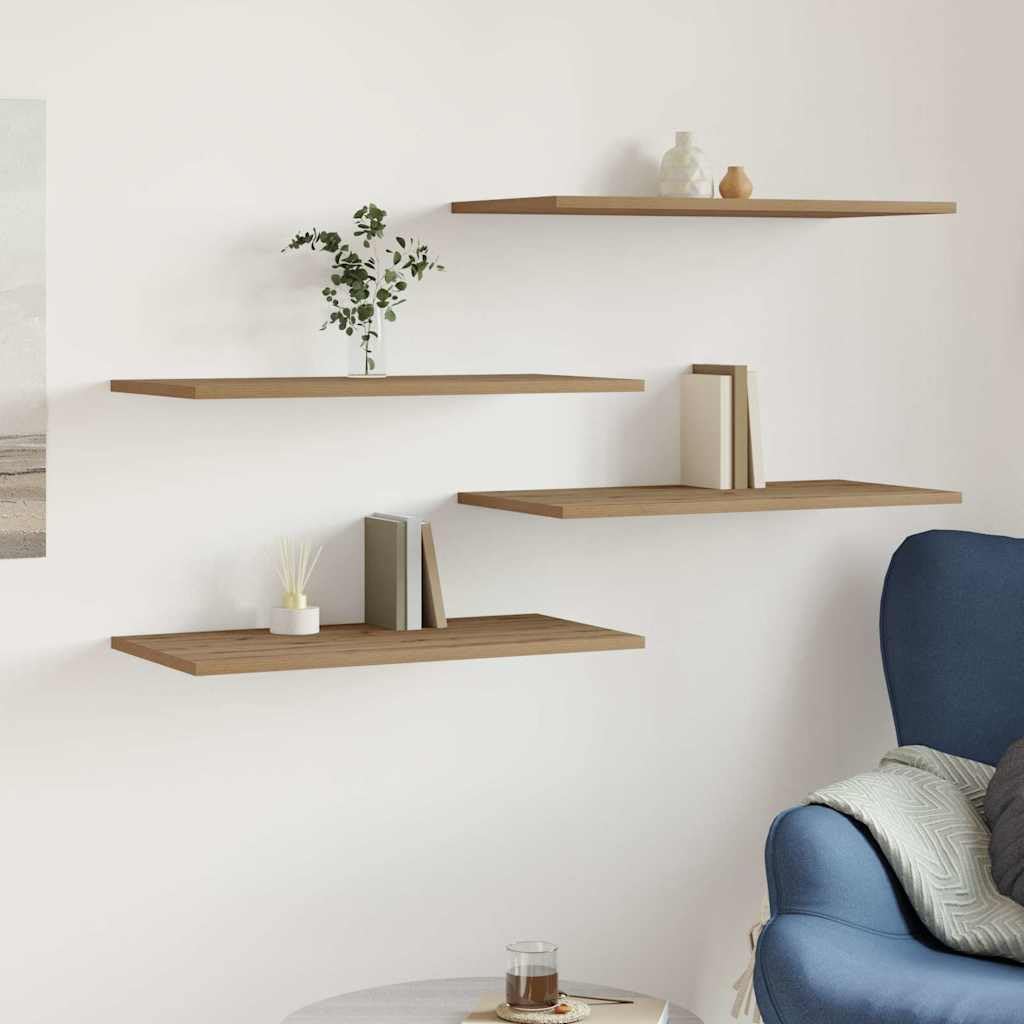 Wandregale Set (4 Stück, Holzwerkstoff), 60 x 30 x 1.5 cm Eiche Handwerklich