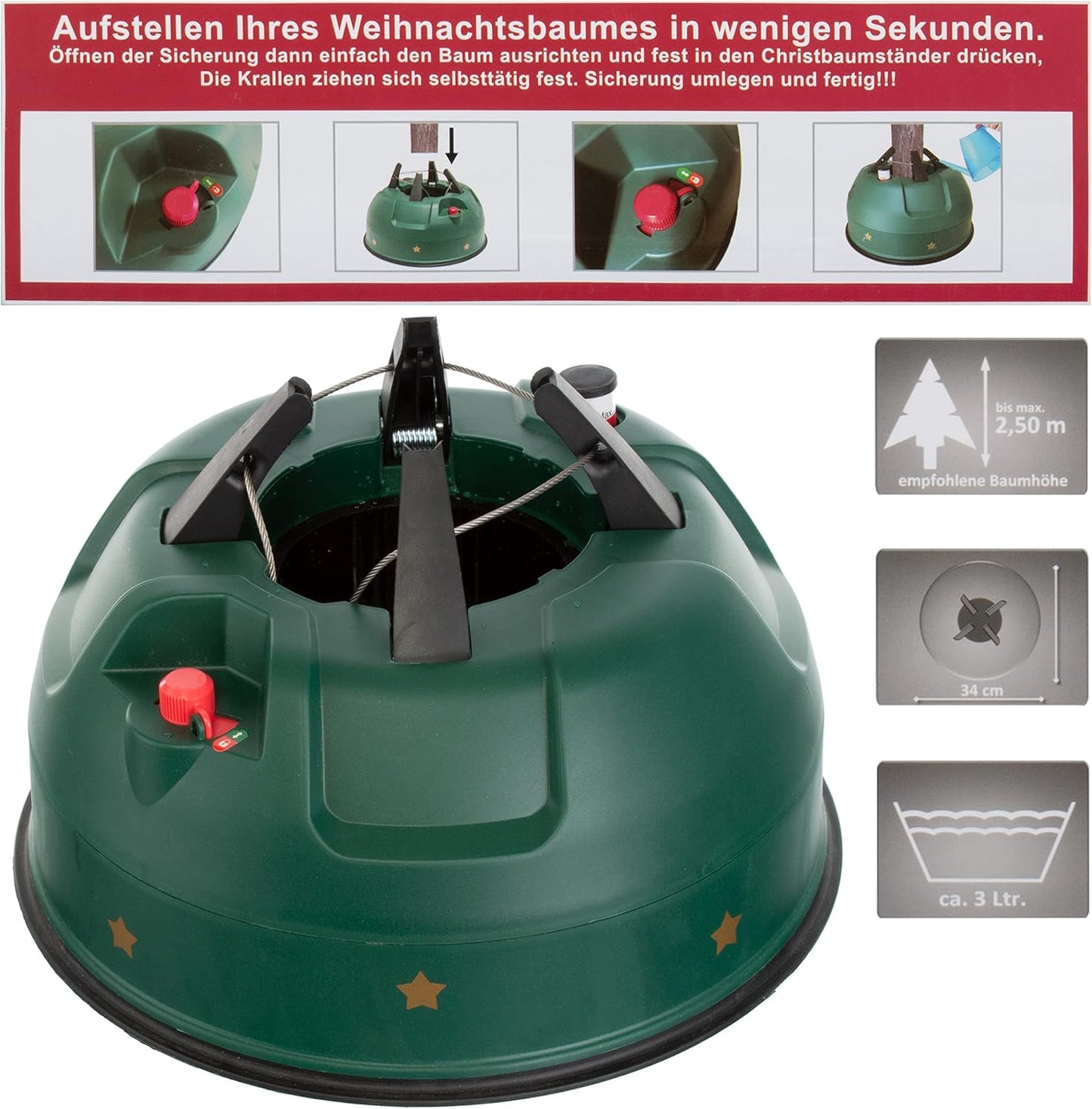 Christbaumständer mit automatischem Verschlusssystem, Selbstfixierend, Bis zu 2,5 m Bäume