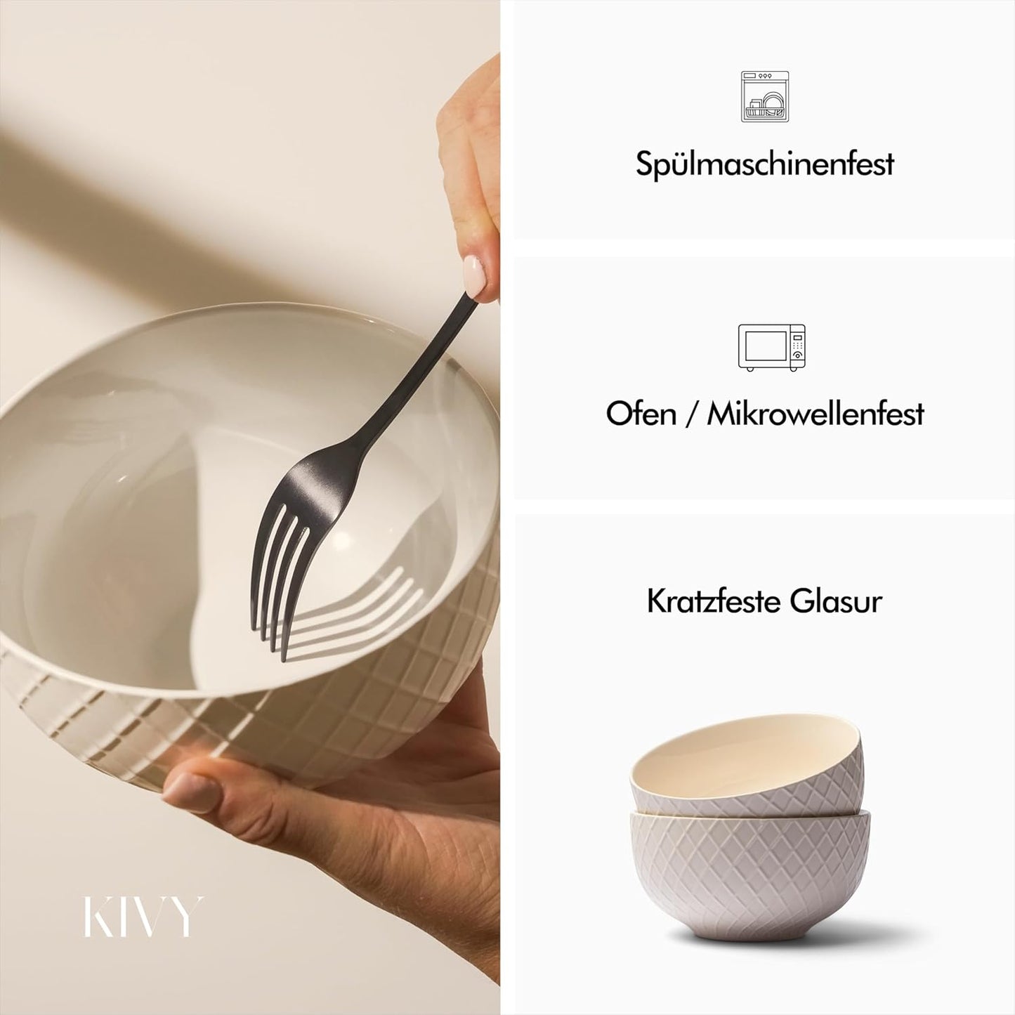 Müslischalen-Set (6 Stück, 850ml) Keramik Schalen, Schalen Cremeweiß