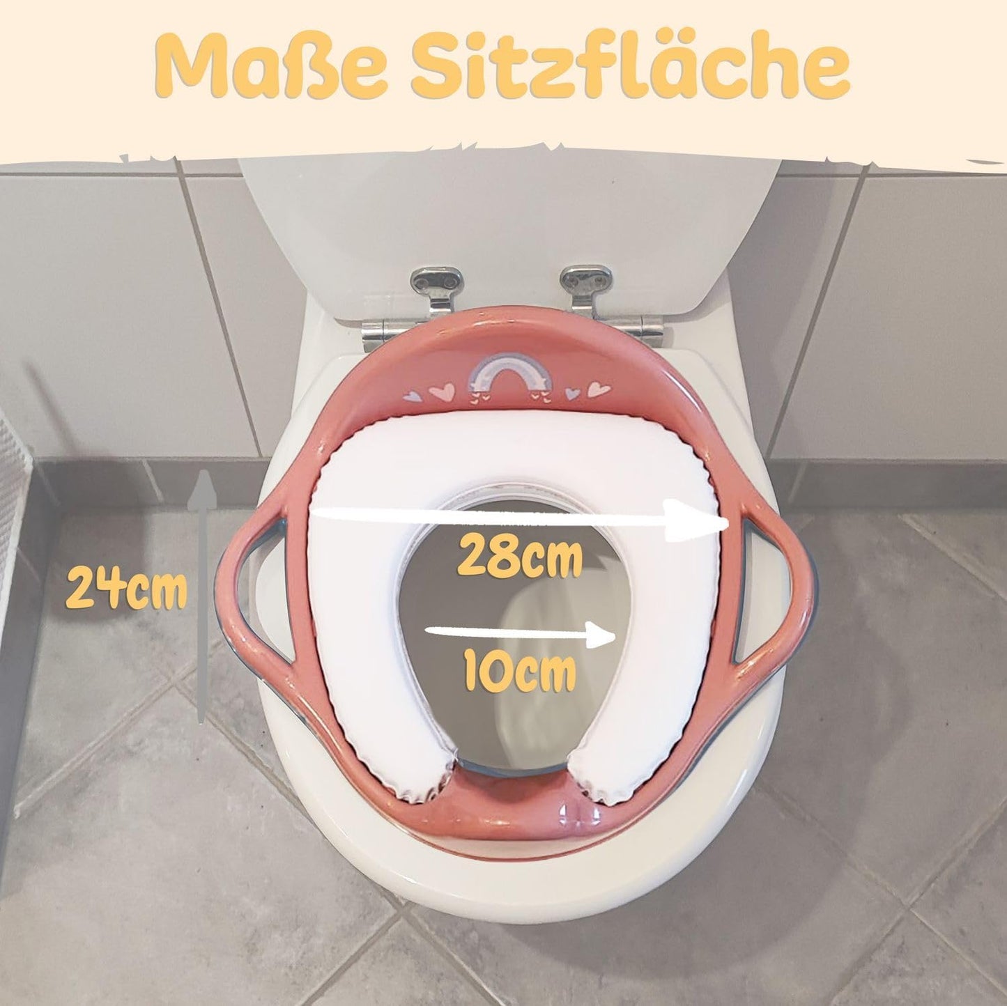 Toilettensitz mit Sitzpolsterung, Griffen und Anti-Rutsch Beschichtung, mit Polsterung rot