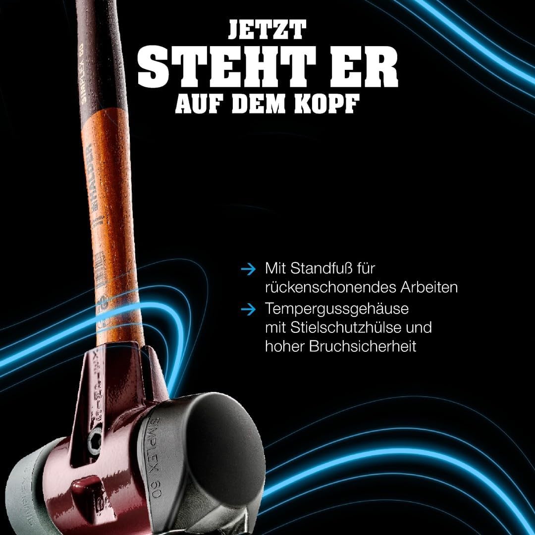 Schonhammer mit Gummikomposition & Holzstiel, 60 Gummikompositionm mit Standfuss & Tpe-mid