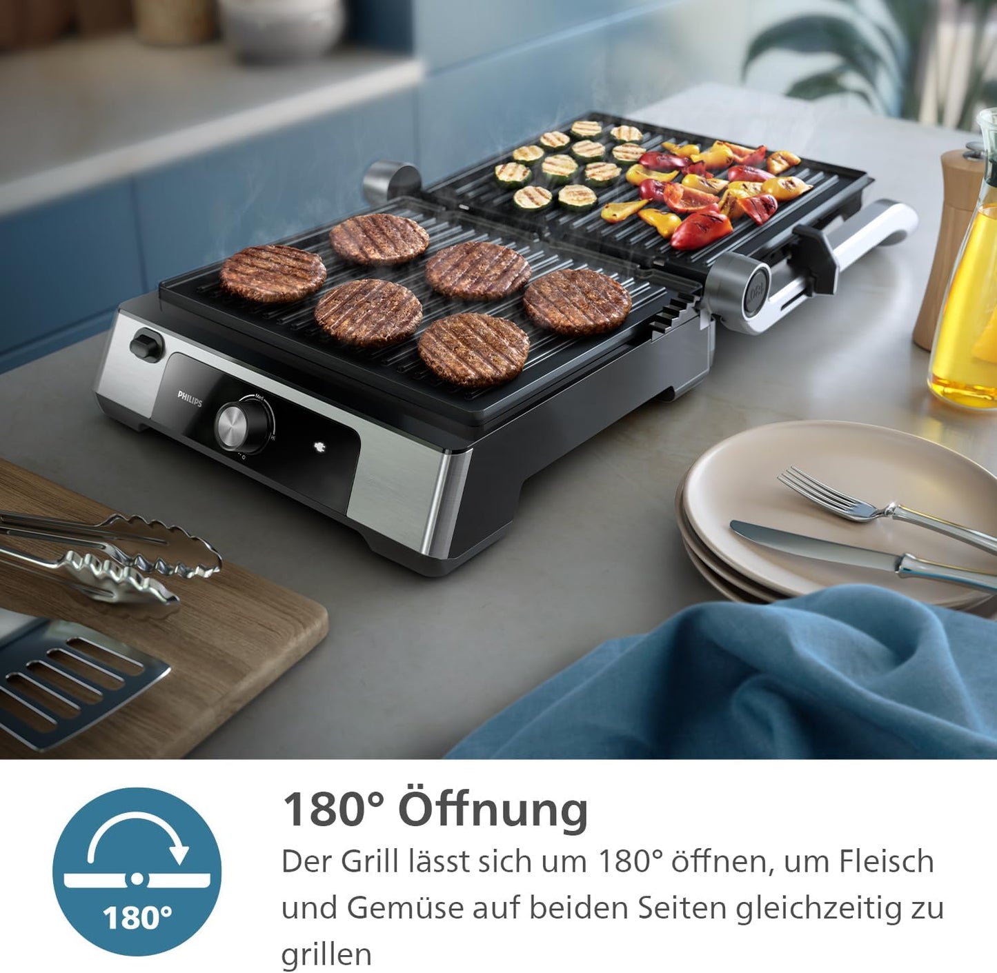 Kontaktgrill HD6301/90 mit Antihaftbeschichtung, Manuelle Temperaturkontrolle Kontaktgrill