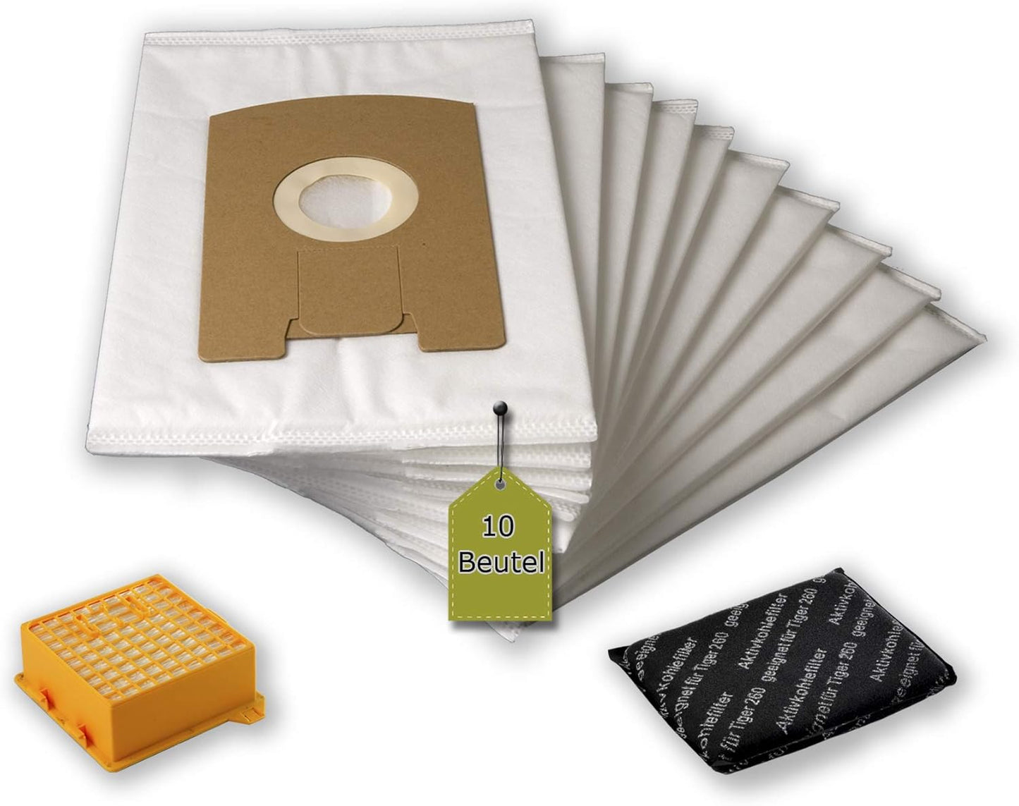 12-teiliges Staubsaugerbeutel und -filter Set für Vorwerk Tiger/Kobold VT 260, 10 Beutel + 1 Hygiene-mikrofilter + 1 Aktiv-geruchsfilter