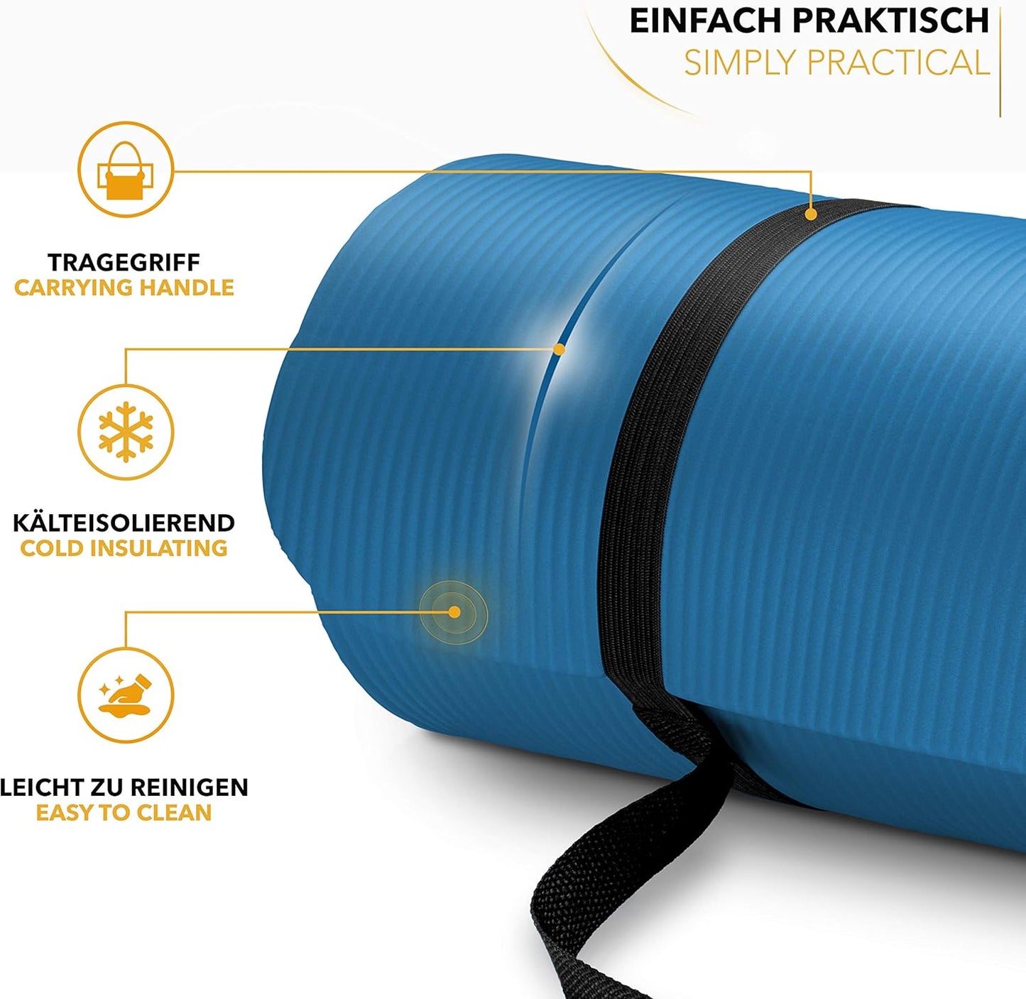 Yogamatte mit Tragegurt, Blau 185 x 60 x 1,0cm