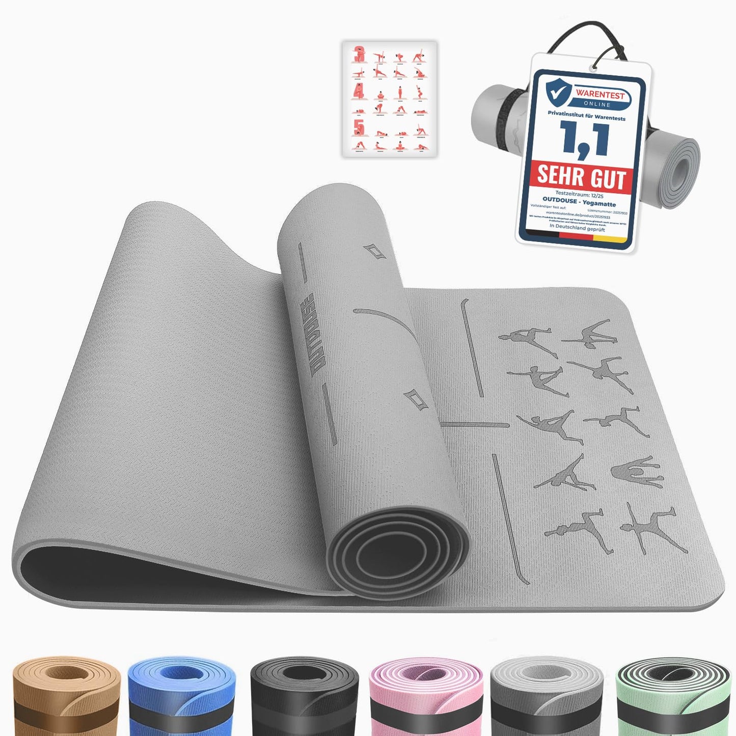 Yogamatte, Grau 183x61x0.6cm