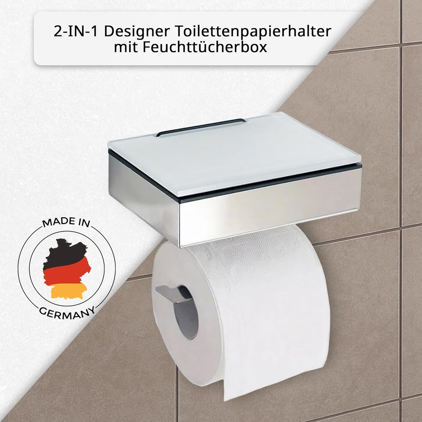 Toilettenpapier- und Feuchttuchhalter, Gehäuse Poliert - Abdeckung Glas Weiss