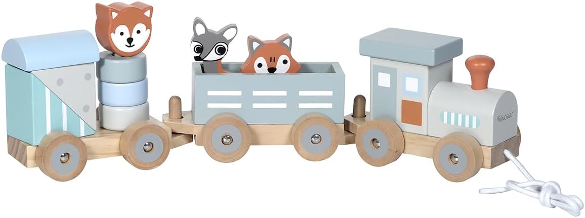 Holzzug mit Bausteinen und Zootieren, Streifen