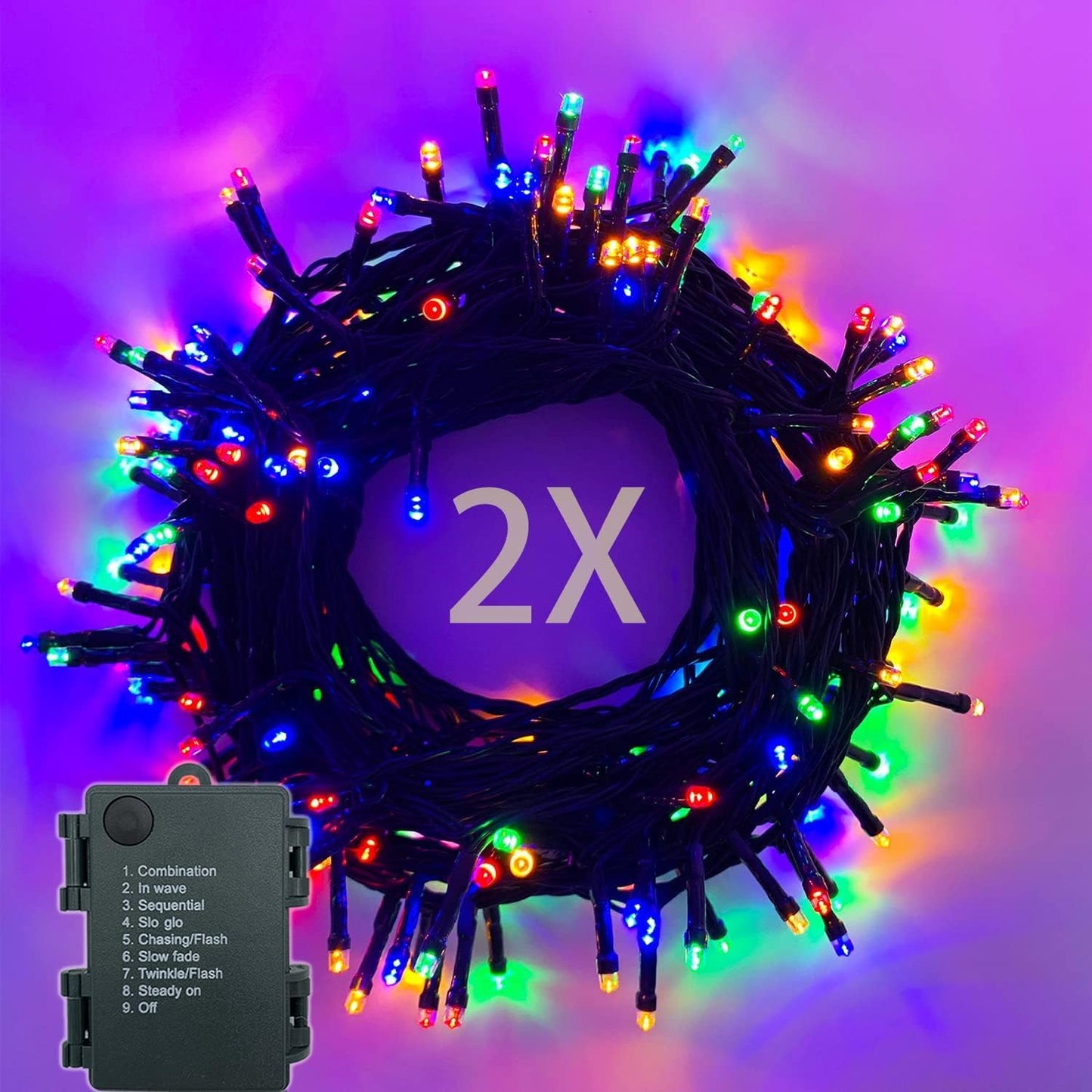Batteriebetriebe Lichterkette, 2 Stück, Timer, 8 Modi, 2*10m,100LEDs, Bunt