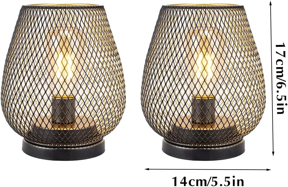2er-Set Kabellose LED-Tischlampen im Metallkäfig-Design, Braun