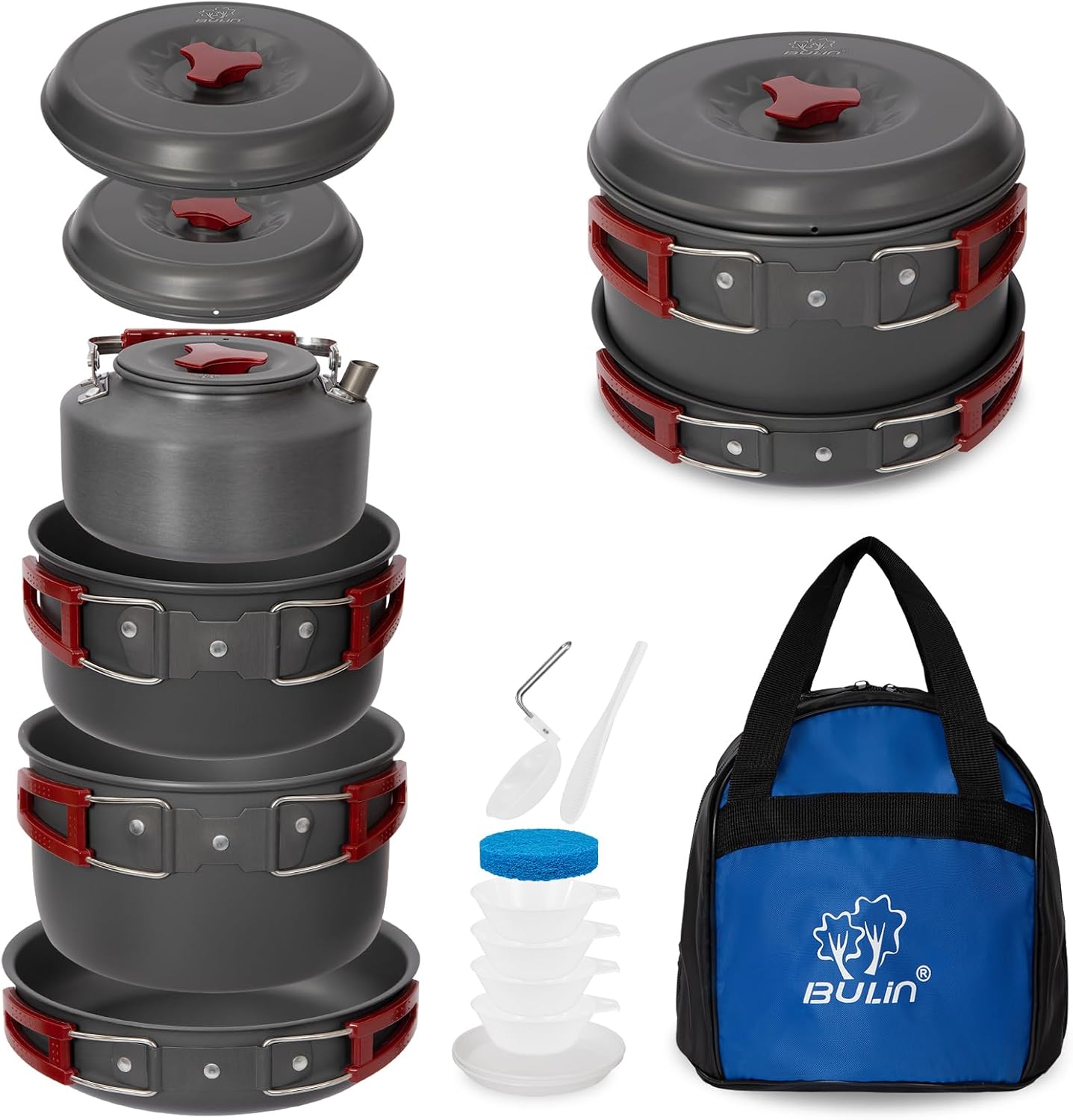 Camping Kochset mit Kessel für 4 Personen, 4 Personen 6.5L Mit kessel