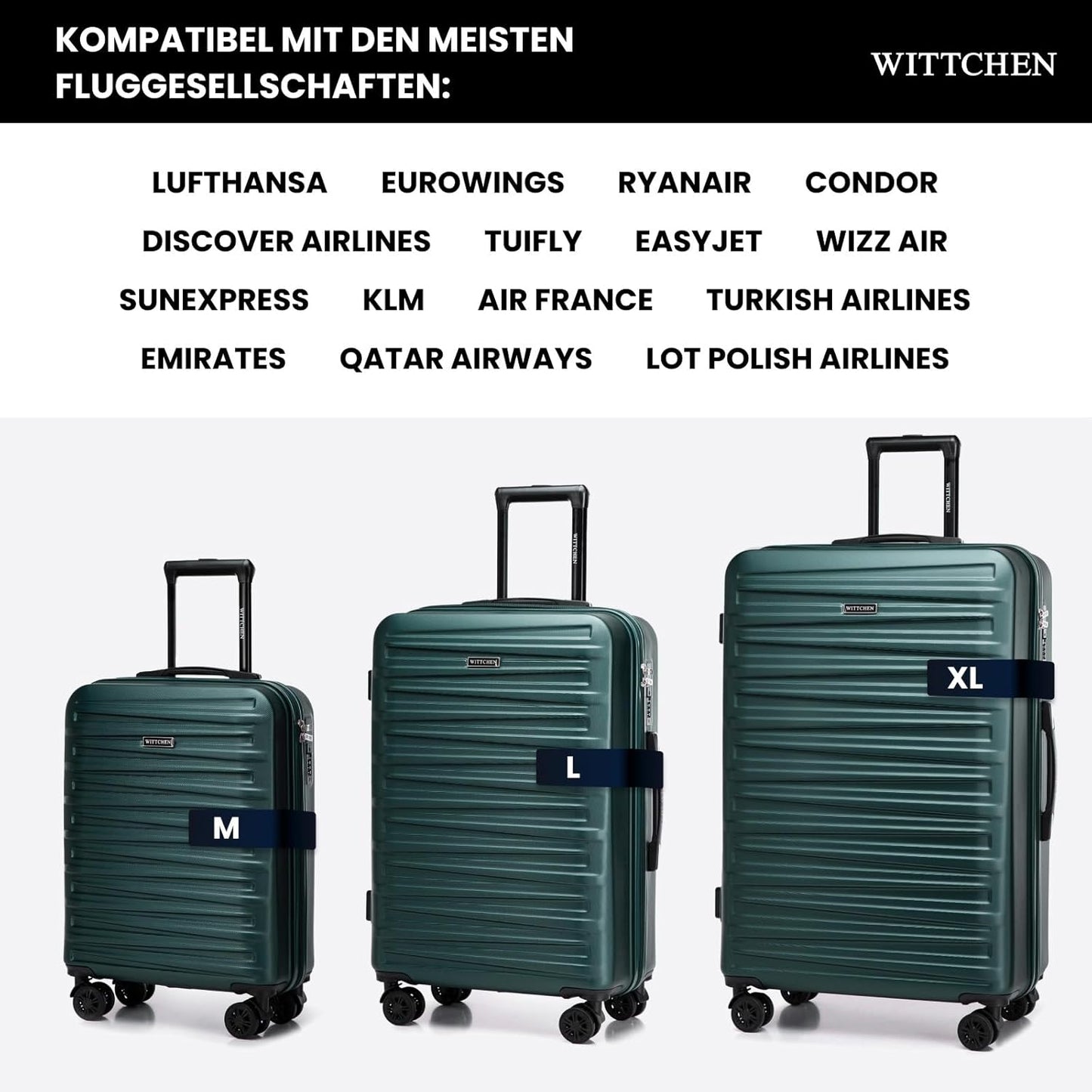 Skyspeed Line Reisekofferset (4-teilig) mit Kosmetikkoffer, Koffer-Set 4tlg. Grün