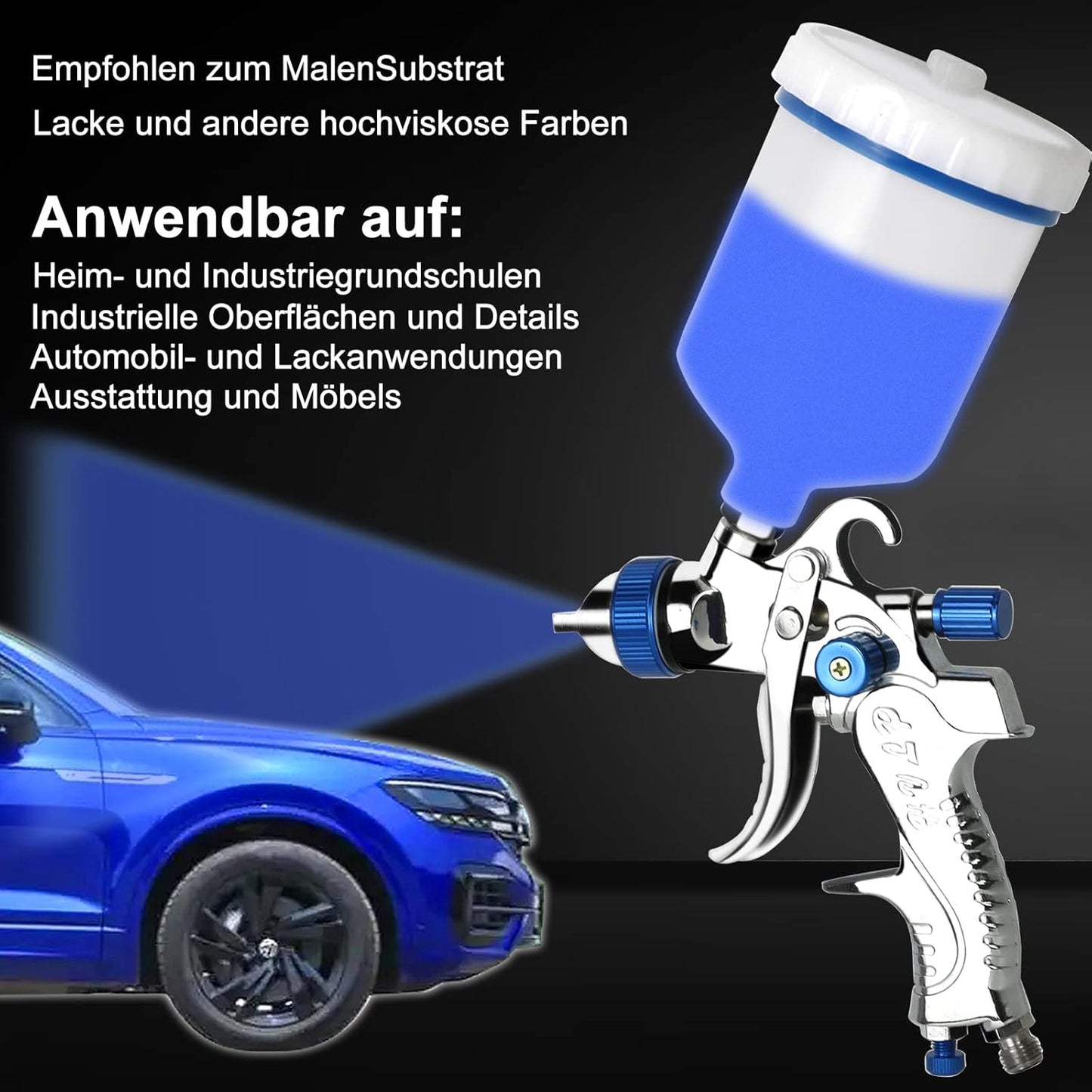 HVLP Lackierpistole mit 3 Düsen und Luftdruckregler