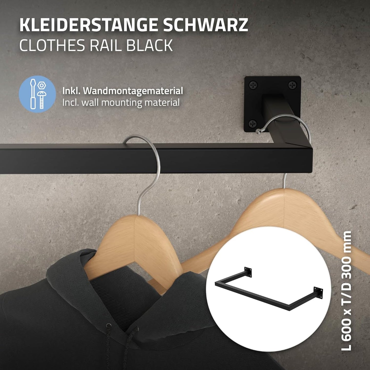 Rechteckige Kleiderstange, 1 T30cm x B60cm