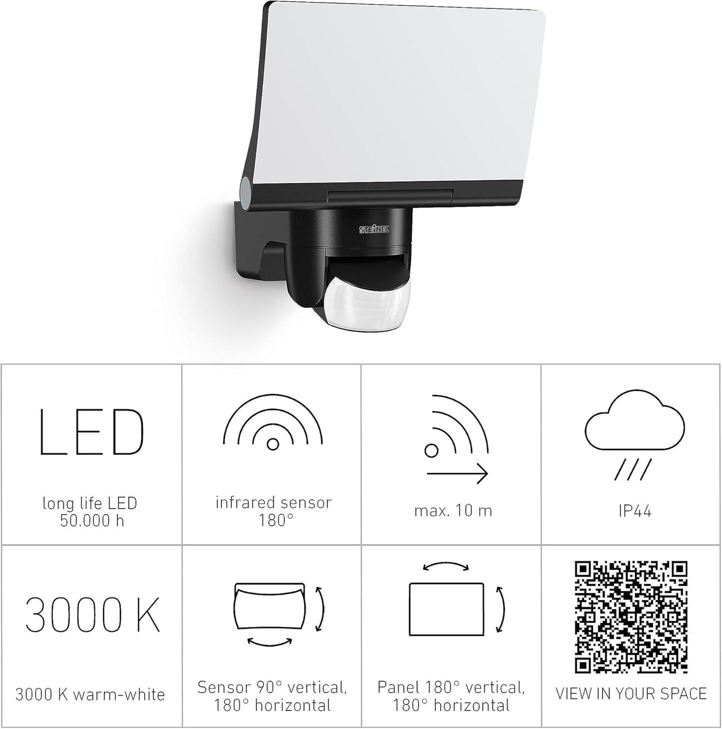 LED-Strahler XLED Home 2 S mit Bewegungsmelder, Schwarz Mit Bewegungsmelder