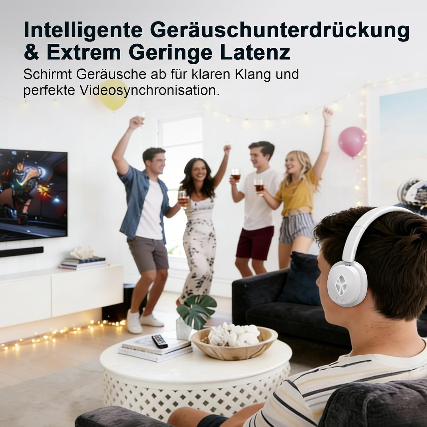 Kabellose TV-Kopfhörer mit Sender-Ladestation, silberweiss