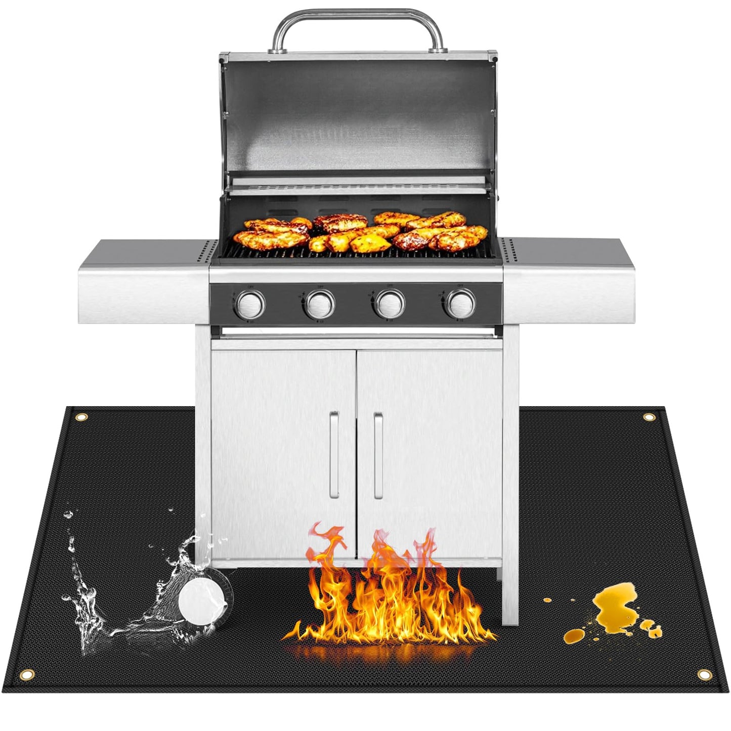 Feuerfeste Grillmatte, 75x120cm Schwarz