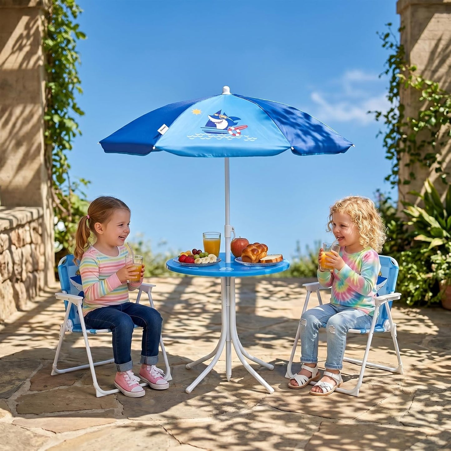 4-teilige Kindersitzgruppe mit Sonnenschirm, Blau