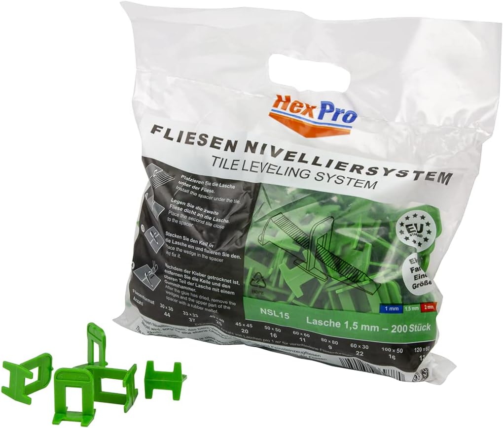 Fliesen Nivelliersystem Set, 1,5mm, 4000 Stück, Lasche 1.5mm (200 Stück) 20 Packungen