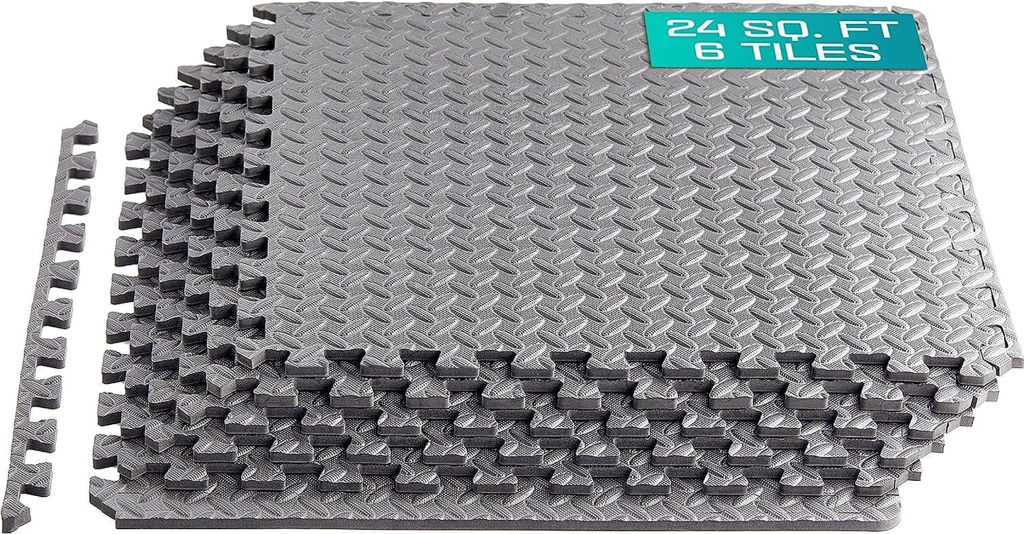 6er-Set Bodenschutzmatte für Fitnessgeräte, B. 2,2 M² (6 Fliesen) - Grau
