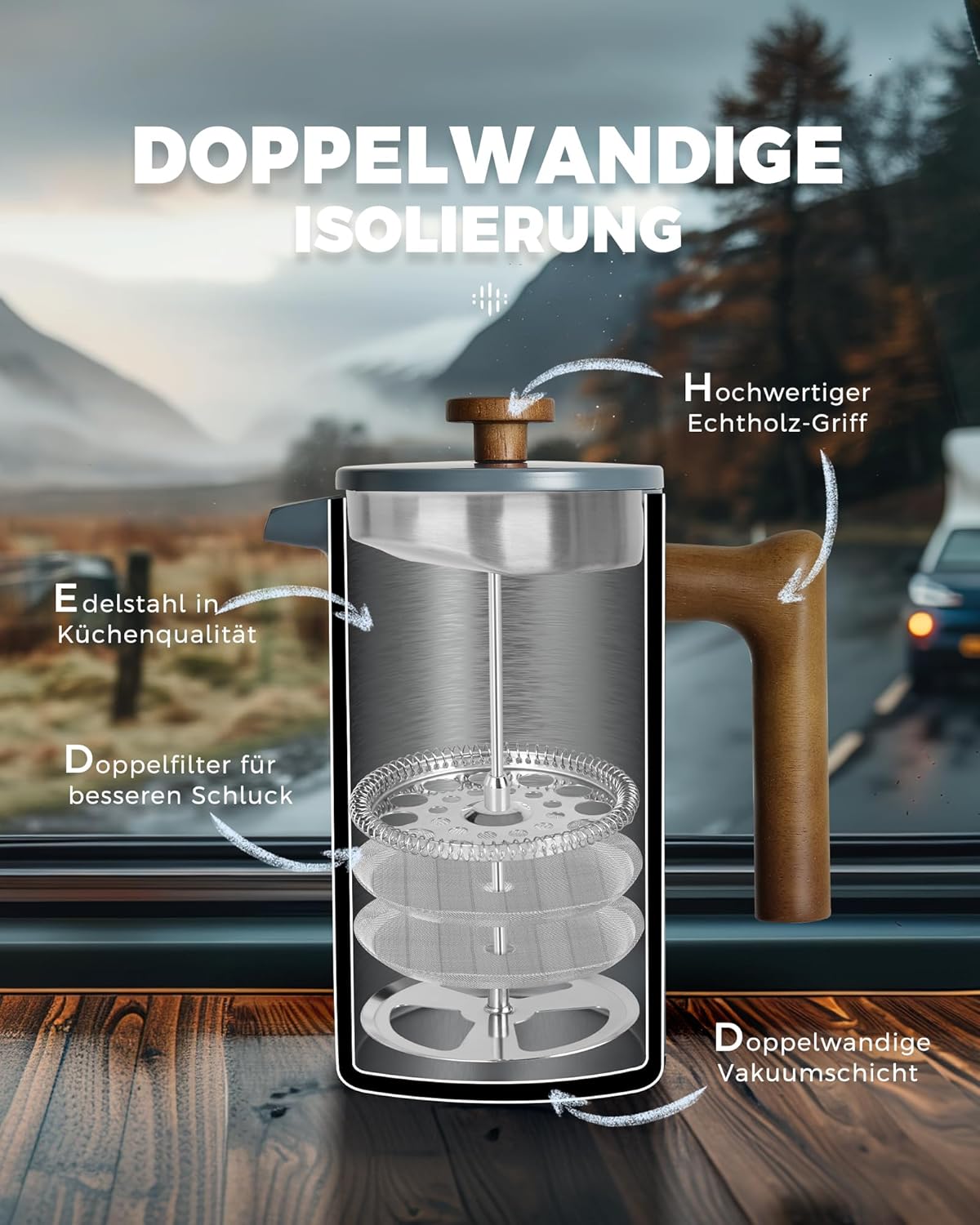 French Press Kaffeebereiter, Blau Glatte Oberfläche