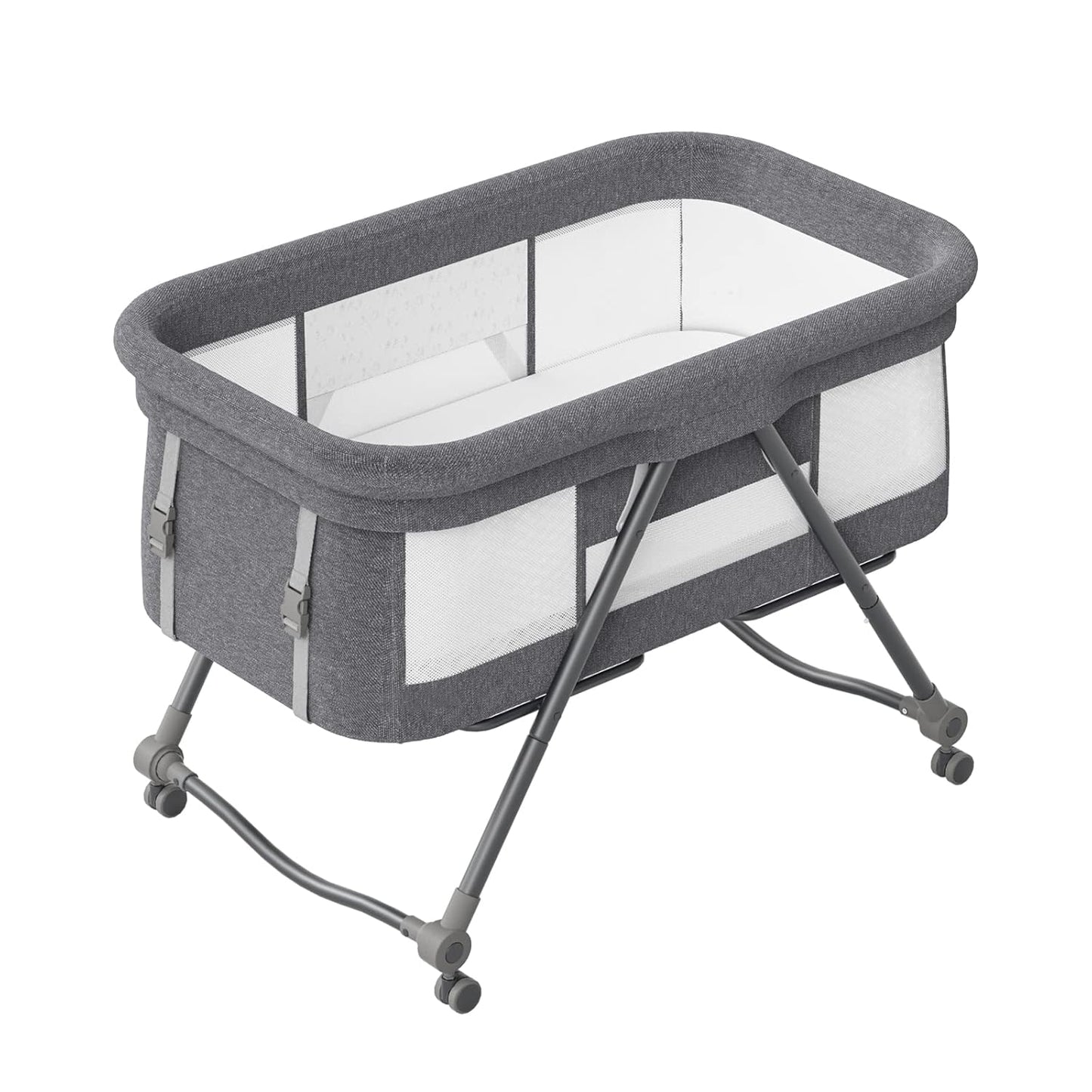 Faltbares Beistellbett Bravo Basic mit Matratze & Rädern, Grau