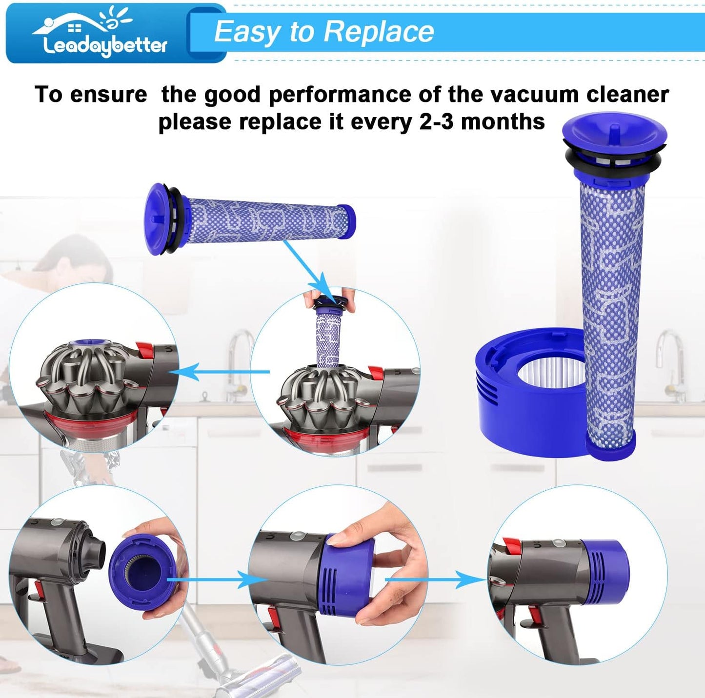 HEPA Filterset für Dyson Staubsauger, 3 Stück, v8-3pc
