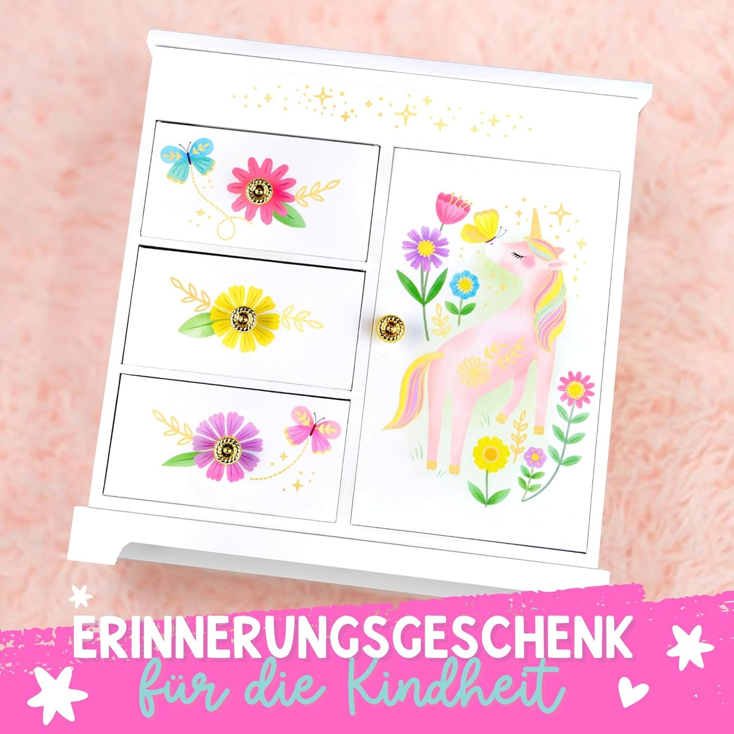Schmuckkästchen mit Spieluhr, Blumen-Einhorn