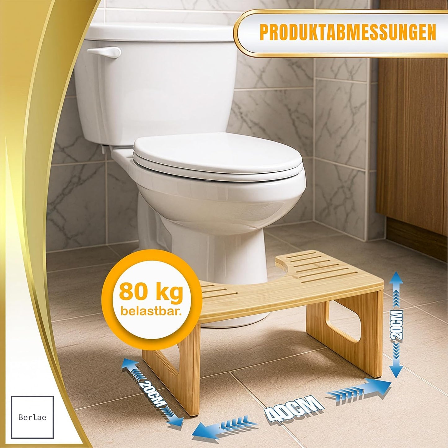 Ergonomischer Toilettenhocker, Natürliches Bambus Ohne Mat