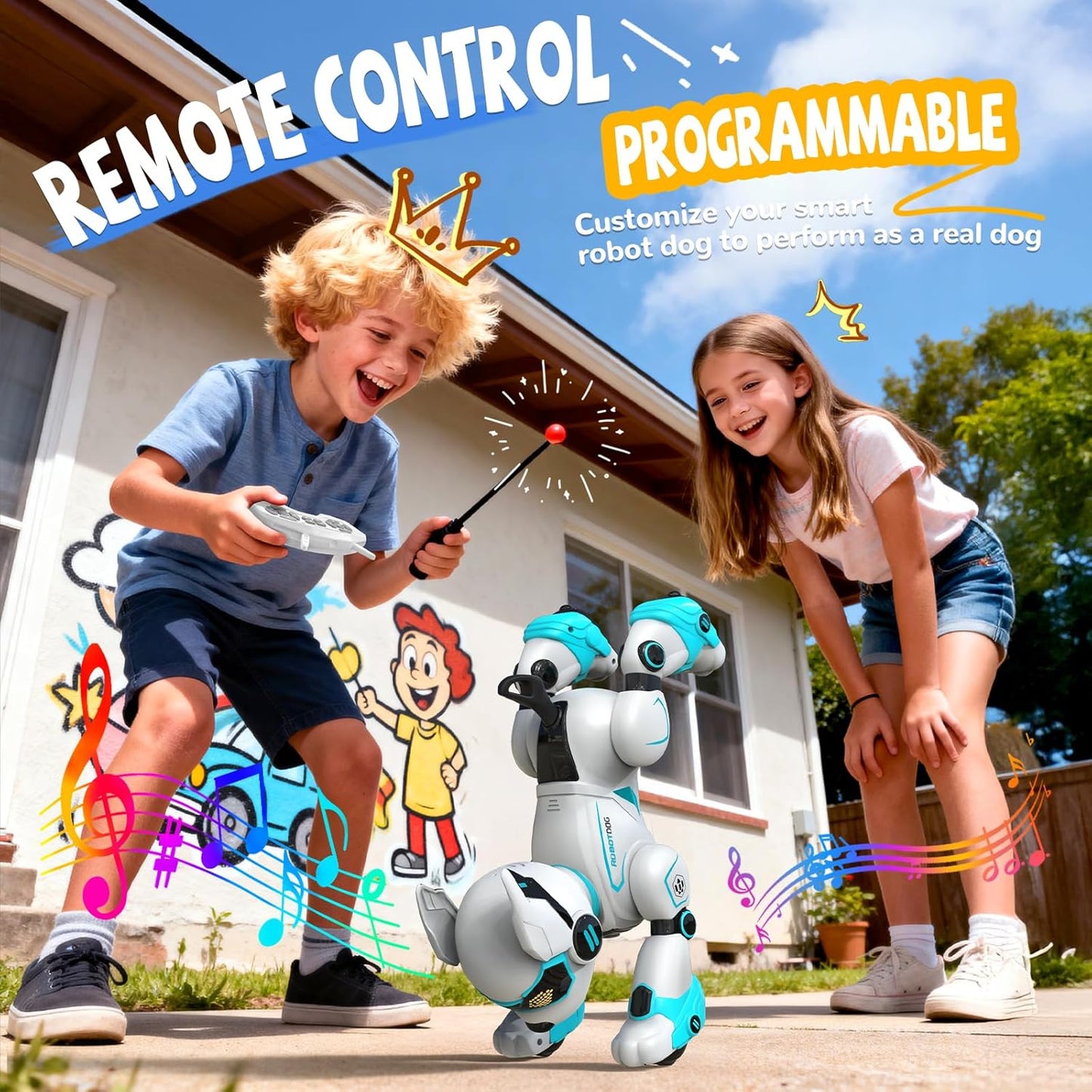Ferngesteuerter Roboter Hund R27, Weiß Blau