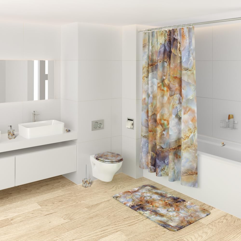 Rutschfester Badteppich, waschbar und weich, Marmor Braun 70 x 110 cm (Rechteckig)
