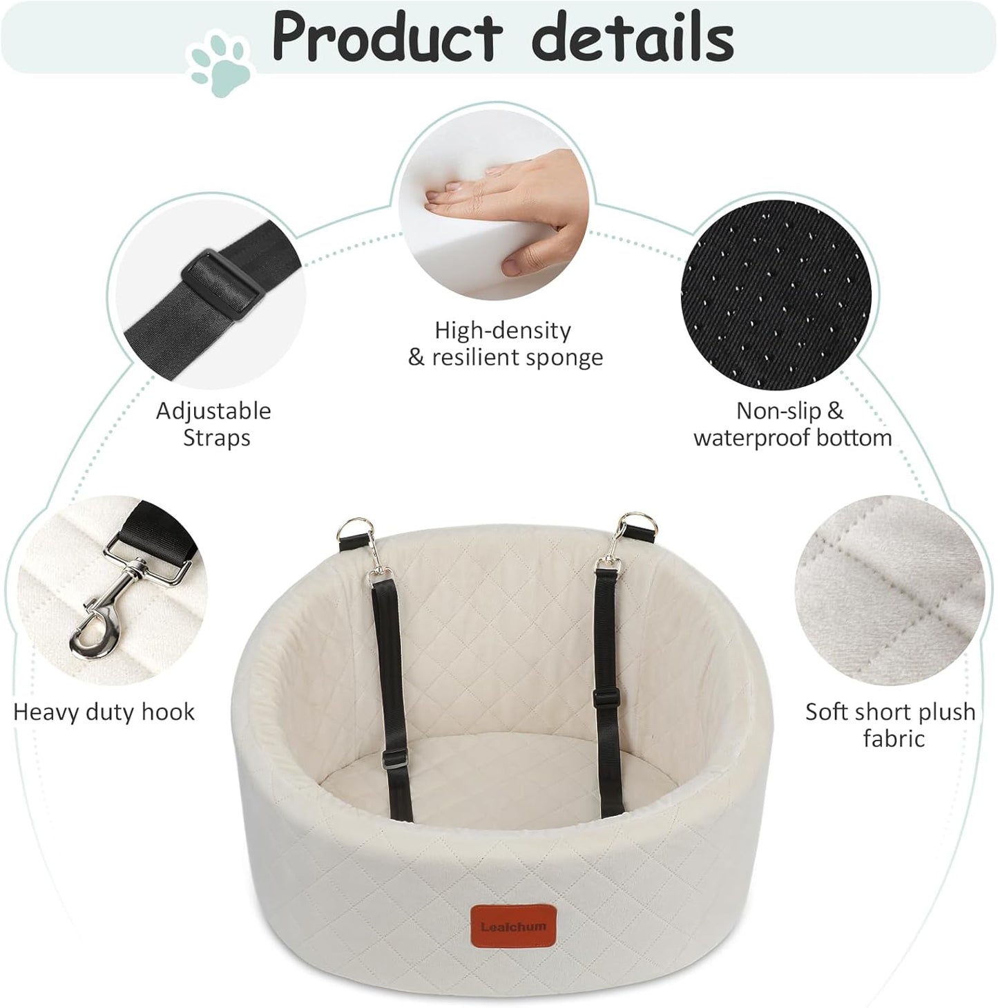 Bequemer Hunde-Autositz mit Sicherheitsleine, Beige Small