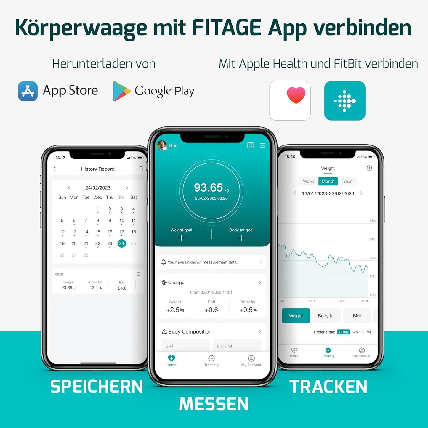 Körperanalysewaage mit App, Schwarz